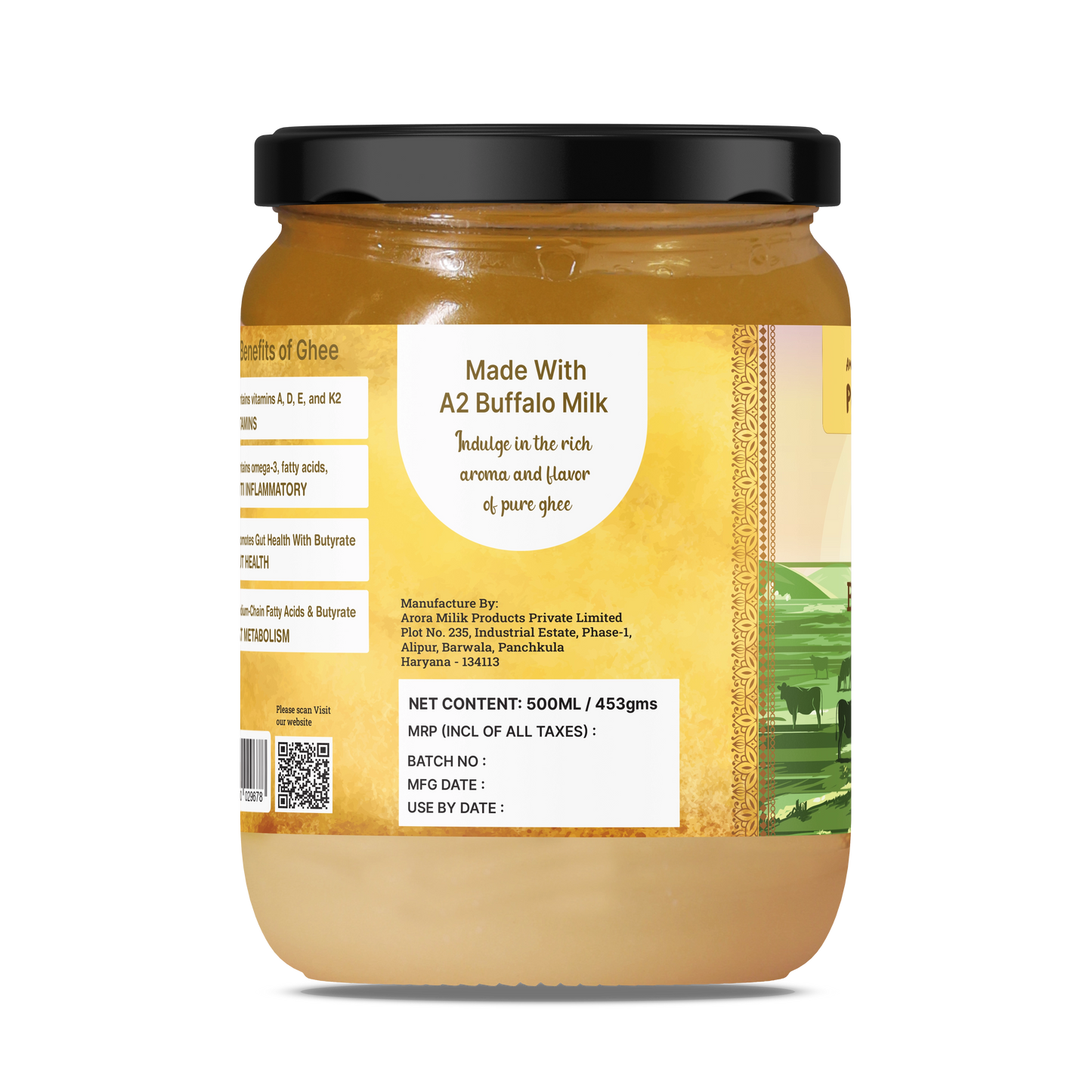 A2 Cultured Buffalo Ghee in a glass jar showcasing benefits and made from A2 buffalo milk.